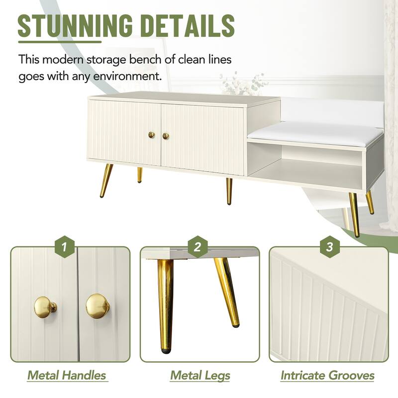 Modern Shoe Storage Bench with Hidden Storage and Upholstered Cushions for Bedside Living Room and Entryway