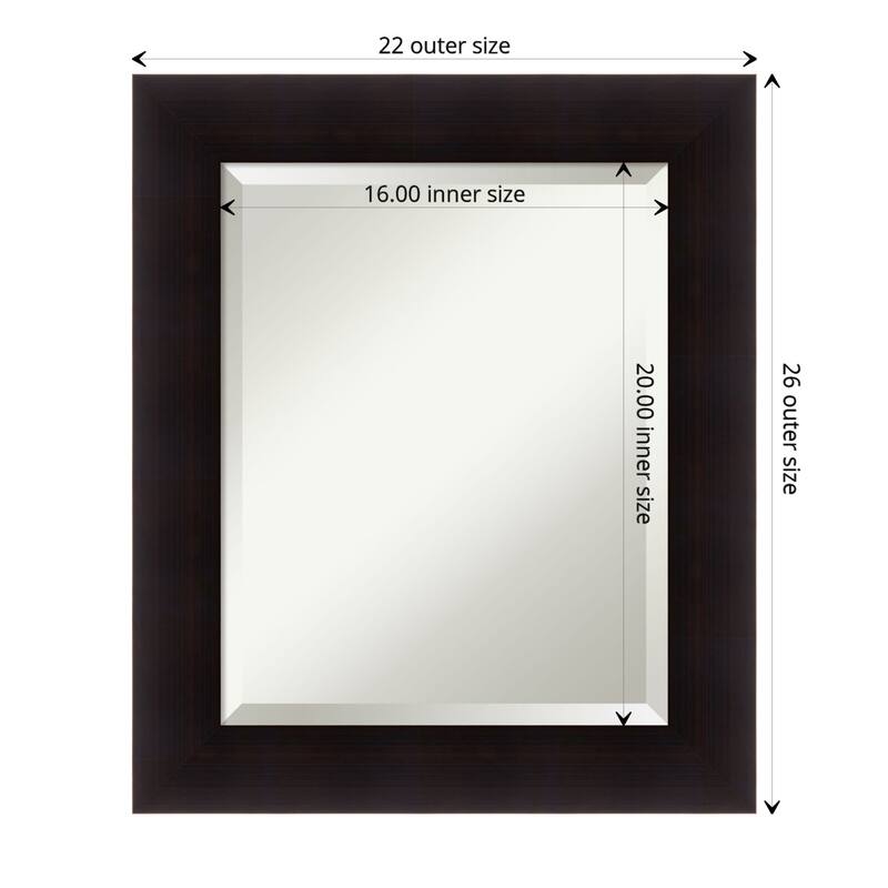 Beveled Wood Wall Mirror - Portico Espresso Frame - Outer Size: 22 x 26 in