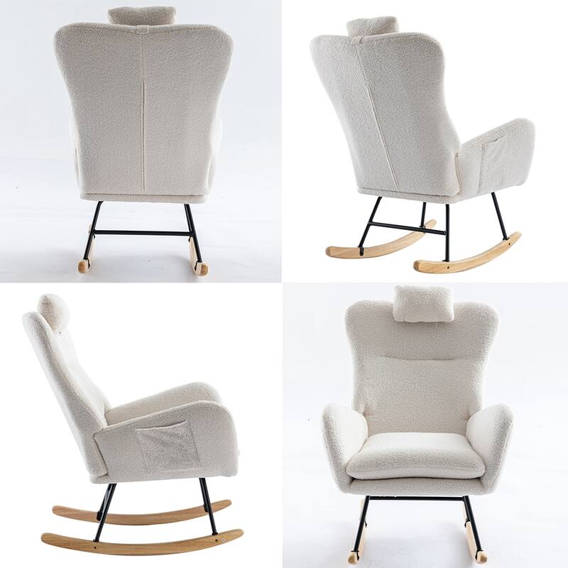 Teddy Fleece Accent Rocking Chair, Glider Rocker, Side Pockets
