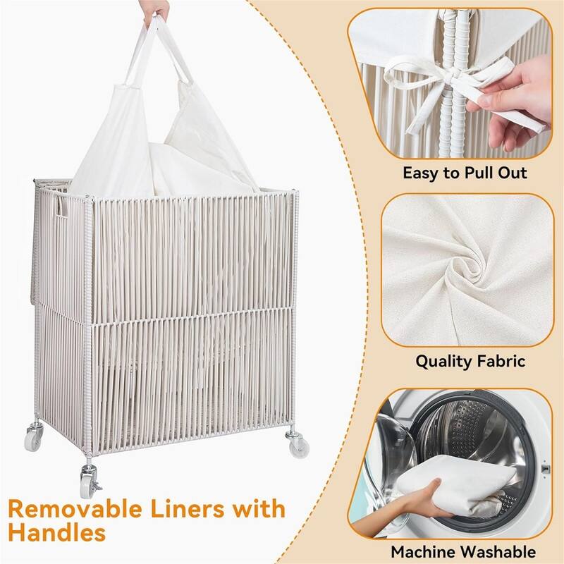 Handwoven Rolling Laundry Basket with Lid - 22"L x 13"W x 26.4"H