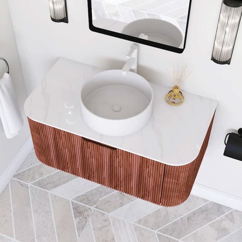Wall-Mounted Bathroom Vanity with White Round Ceramic Sink