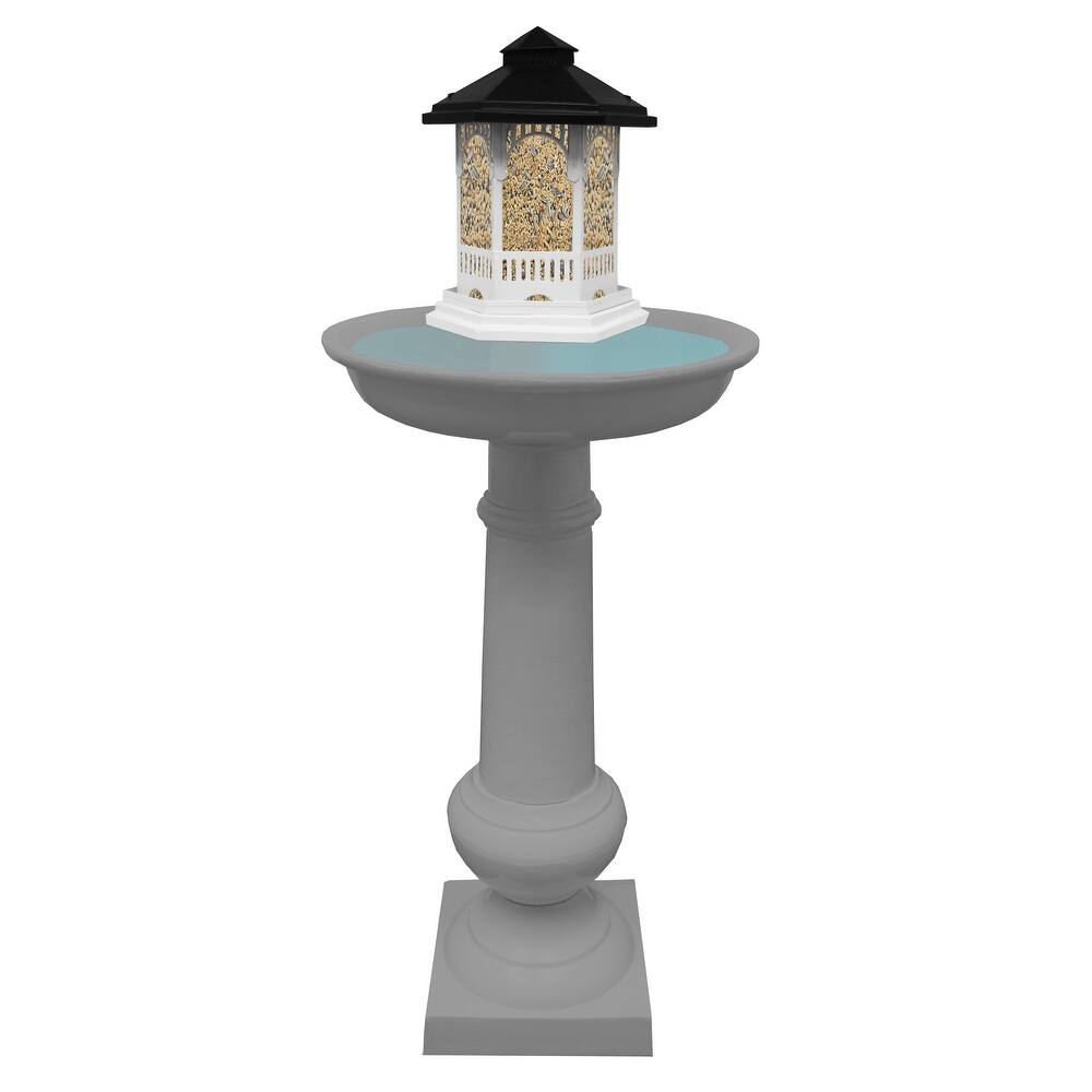Modern Round Cast Aluminum Metal 40-in Bird Bath and Bird Feeder Combo