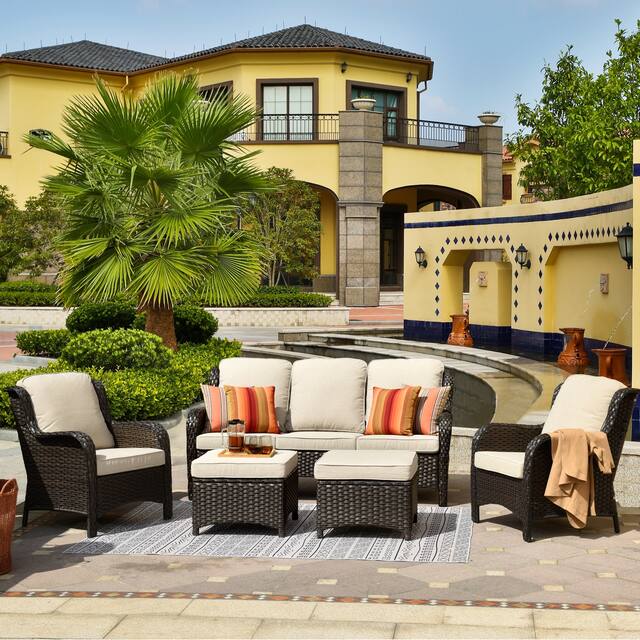 OVIOS 5-piece Patio Conversation Wicker Furniture Set - Beige