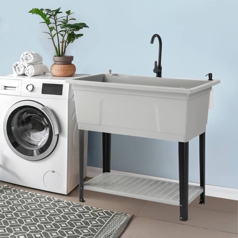 40 In.W Utility Sink Washing Room Sink Big Laundry Tub With Faucet - N/A