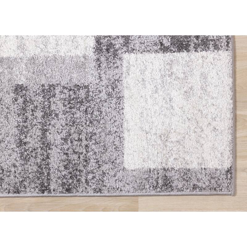 Flynn Collection - Grey/White Distressed Squares Rug
