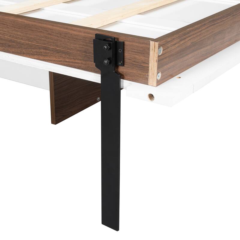 Full Size Murphy Bed Office Combo with Walnut Finish, Fold Down Bed w/ Workstation for Home Office Studio Contemporary Wall Bed