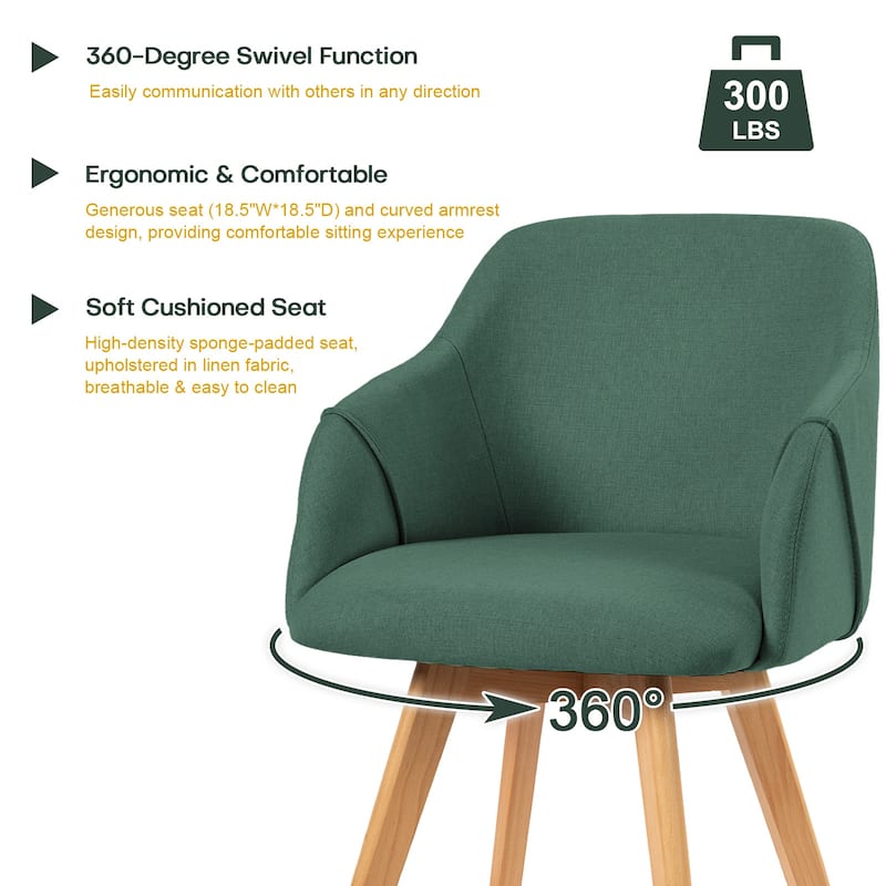 Upholstered Swivel Dining Chairs Set of 2 with Solid Wood Legs - 33.1" H x 21.5" W x 22.5" D