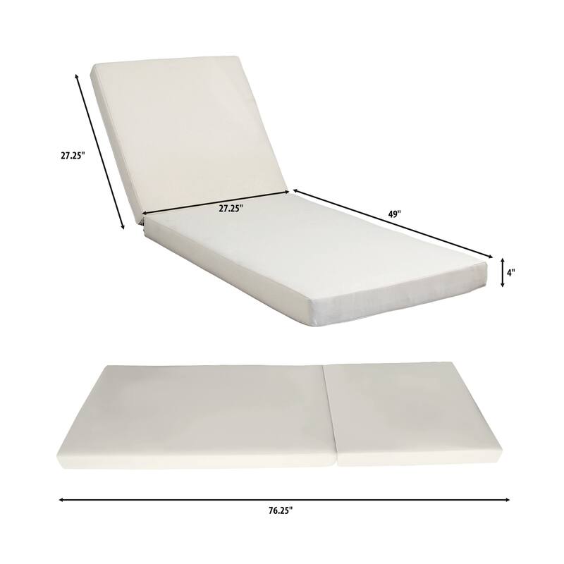 Chaise Lounger Cushion, 76 Inch, PU Foam, Cream Waterproof Fabric
