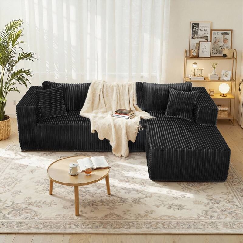 105-in L Casual Black( Corduroy)-Left Chaise Sectional