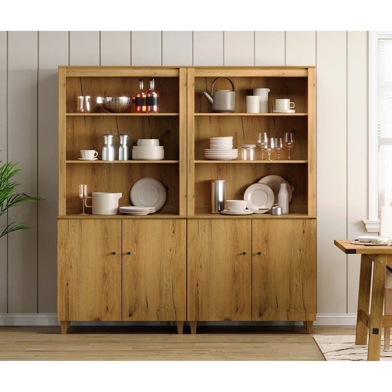 Modern 71" Tall Pantry Cabinet with Doors & Shelves for Dining Room - 4 Doors - Dark Brown Wood