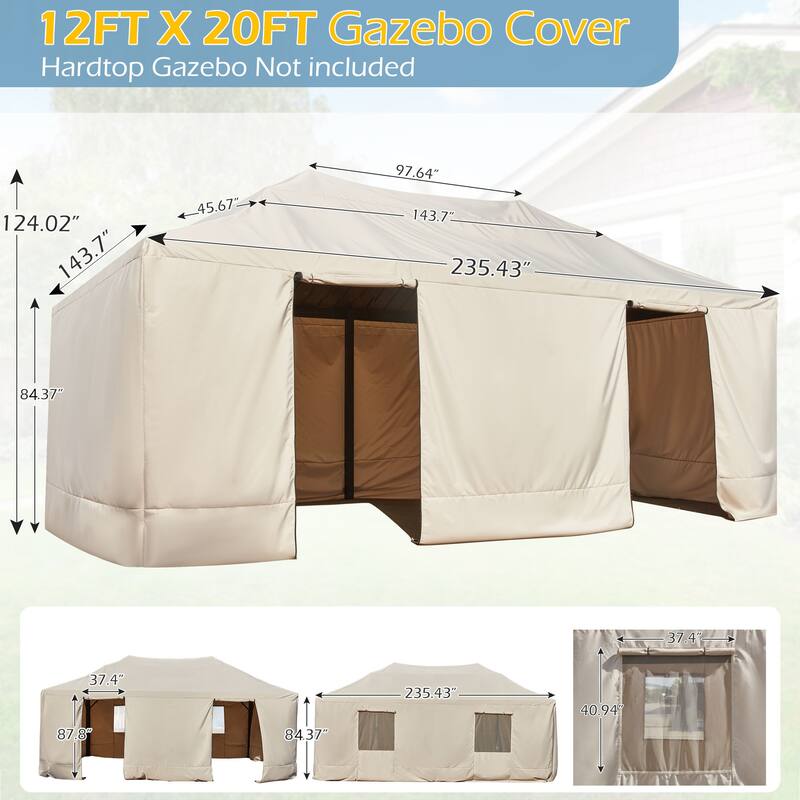 EROMMY Winter Gazebo Cover, Outdoor Cover for Hardtop Gazebos, Enclosed Cover with Sidewalls and Mesh Windows