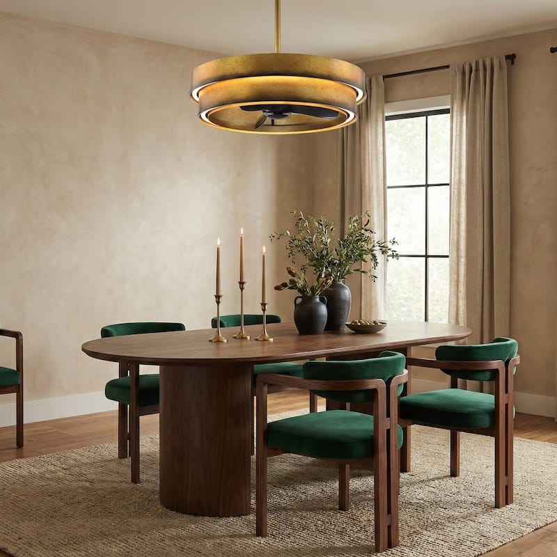 31.5" Rusted Gold Dual LED Strip Caged Fandelier Ceiling Fan with Light and Remote