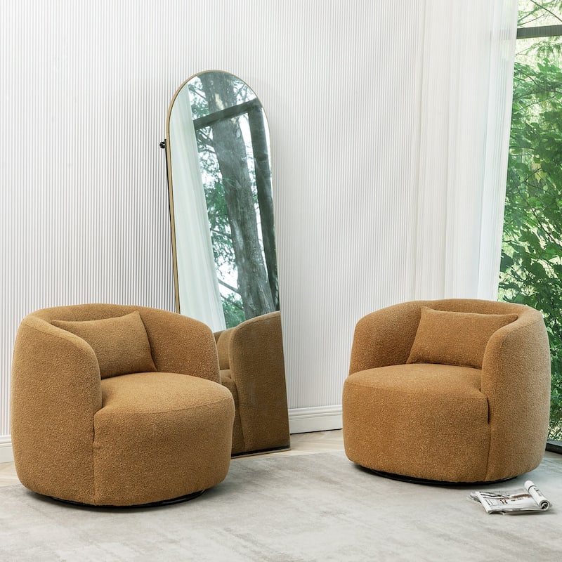 KINWELL 34" Wide Boucle Fabric Upholstered Swivel Armchair (Set of 2)