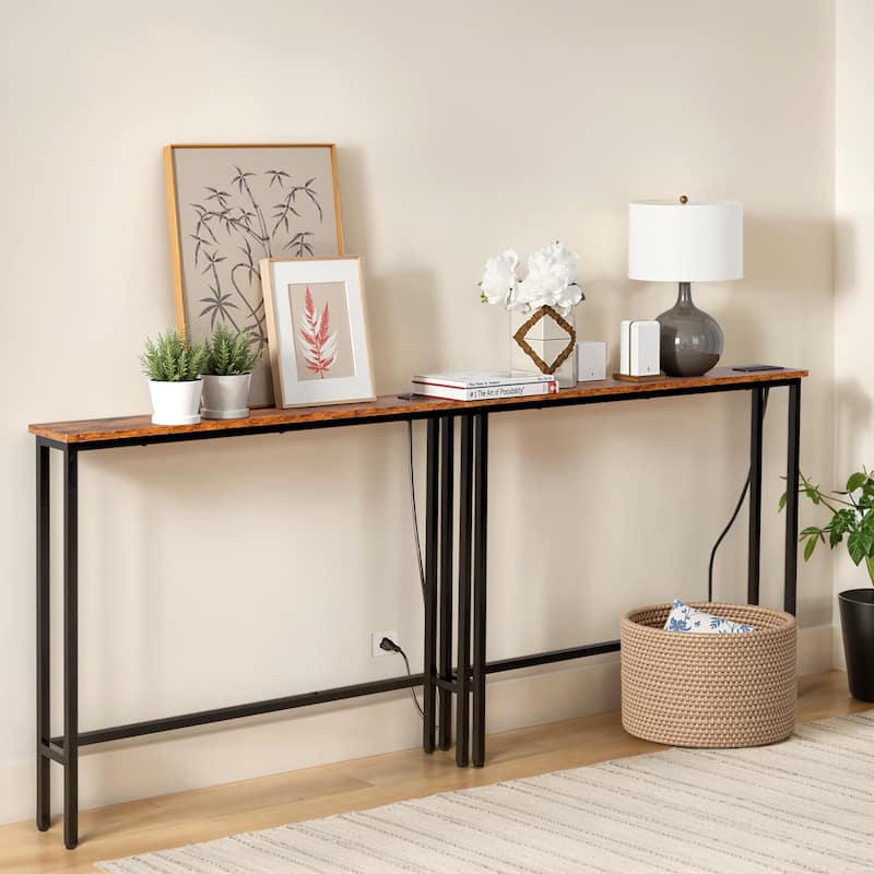 Metal Console Sofa Tables with Built-In USB and AC Ports Pack of 2 - 78.7 x 5.9 x 31.1 in