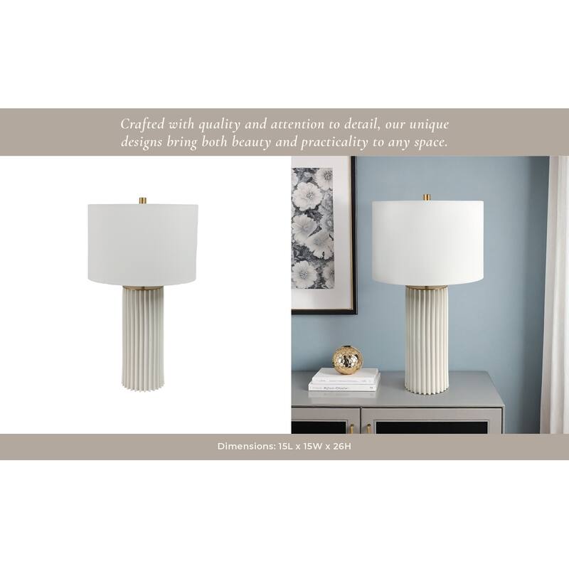 Ceramic Table Lamp Pleated Base with Fabric Drum Shade - 27" White - 15" x 15" x 27"