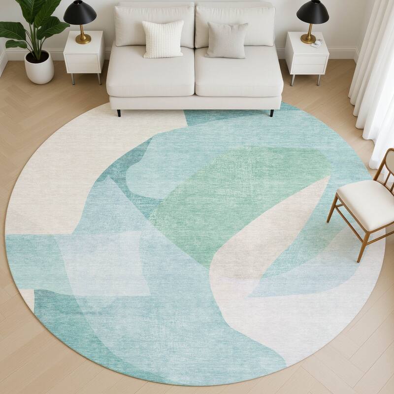 Premium Washable Super Soft Casual Contemporary Mayfield Rug - Seafoam - 8' x 8'