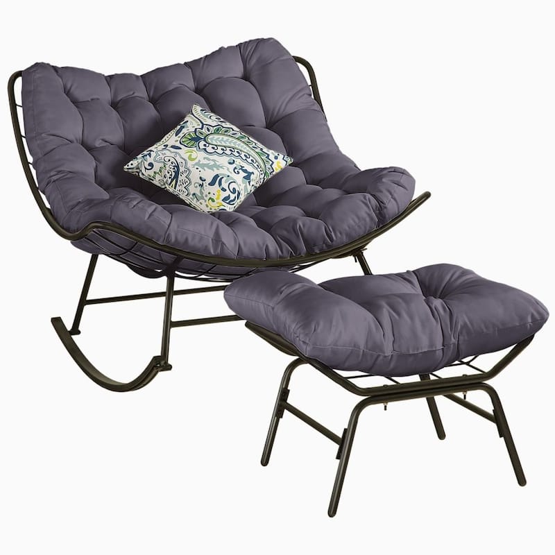Outdoor Rocker Recliner Egg Reading Chair with Large Cushions (Set of 2)