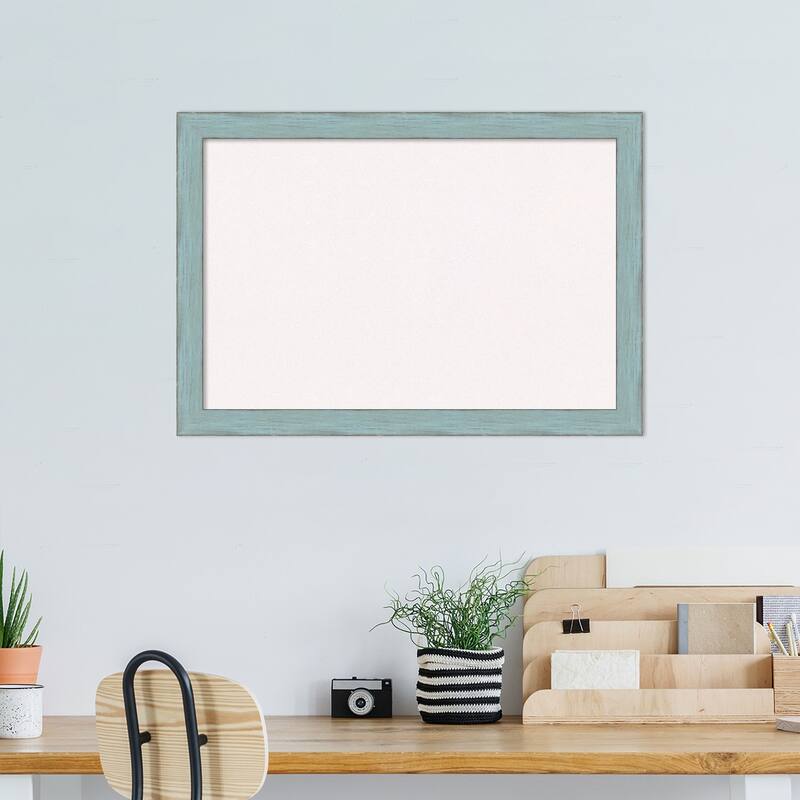 Sky Blue Rustic Wood Framed White Corkboard Bulletin Board
