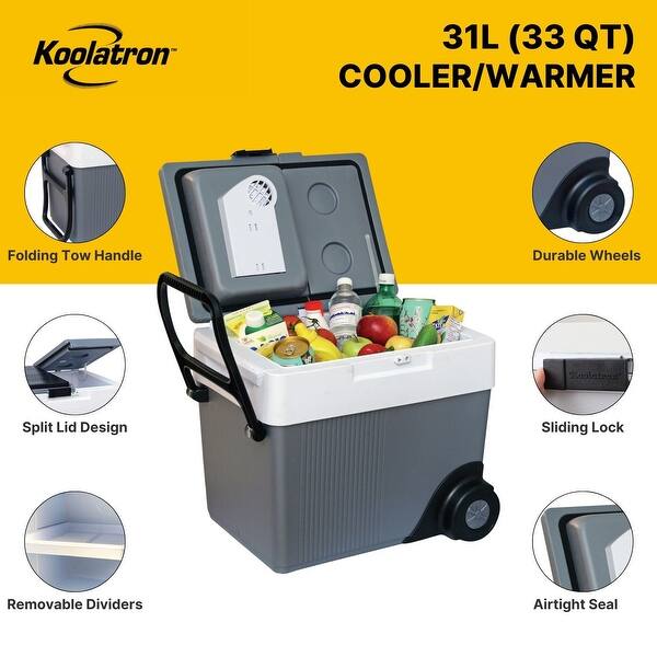 Koolatron 12V Wheeled Electric Cooler/Warmer, 31L (33 qt), Gray