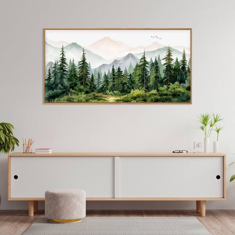 Green Forest Tree Wall Decor, Woodland Nursery Wall Painting