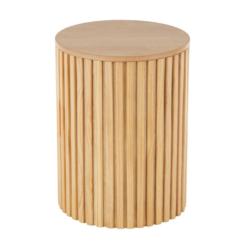 Wood Handmade Ribbed Storage Accent Table with Slatted Base - Brown or Black - Roche River Decor