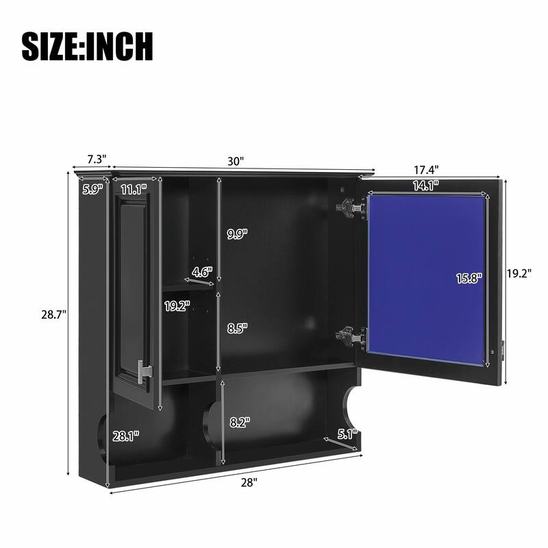 30-Inch Mirror Medicine Cabinet with Open Shelves