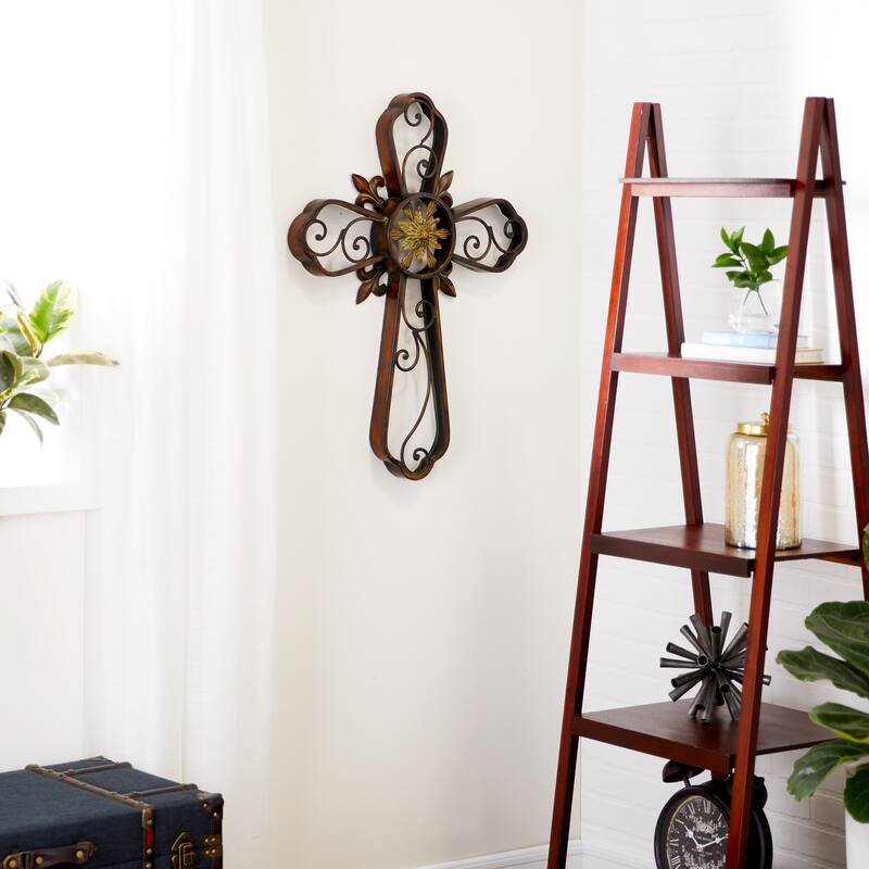 Brown Metal Scroll Cross Home Wall Decor