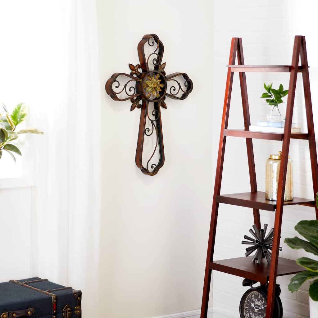 Brown Metal Scroll Cross Home Wall Decor