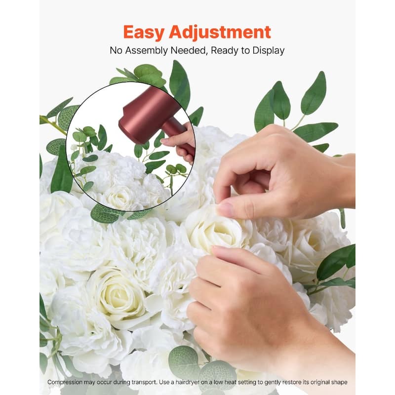 White Silk Rose Flower Balls Set of 10 with Base for Wedding Decor - 17.7 x 17.7 x 7.09 inch
