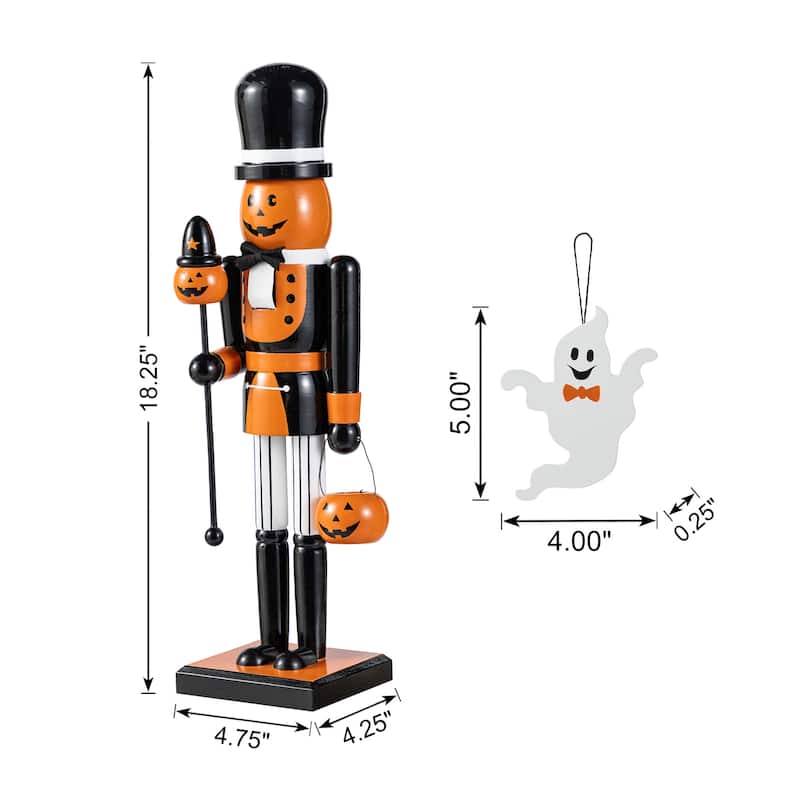 Glitzhome Set of 3 18.5"H Halloween Black Cat/Witch/Pumpkin Wood Nutcracker