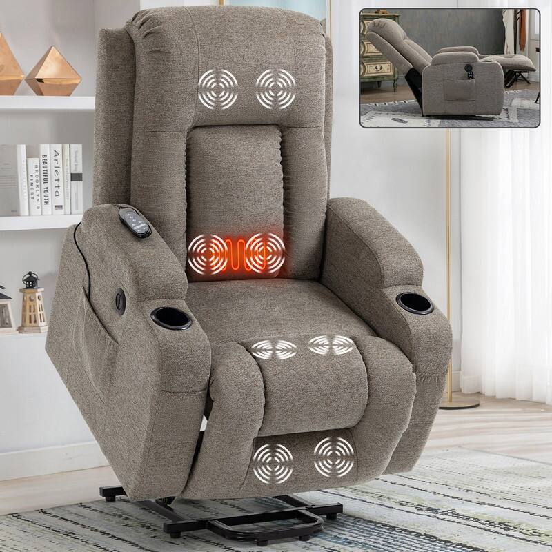 Single Motor Power Lift Recliner Chair with Massage, Heat, and USB Port - 350 lbs Capacity