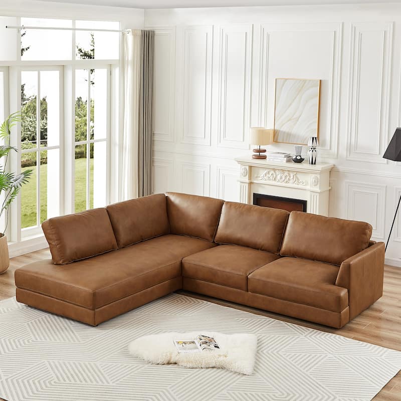 Gloria Mid-Century Modern Cozy Sectional Leather Sofa