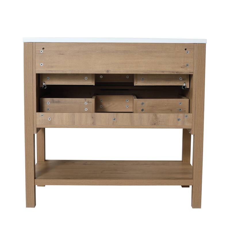 Plywood Freestanding Bathroom Vanity Set with Integrated Sink
