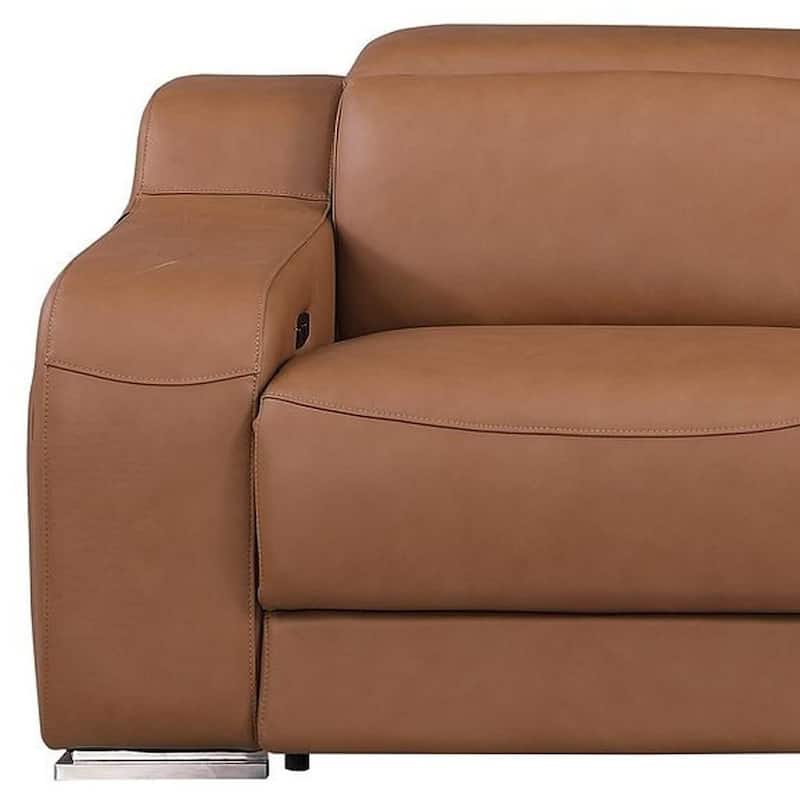 HomeRoots 103" Chestnut Italian Leather Reclining USB Sofa