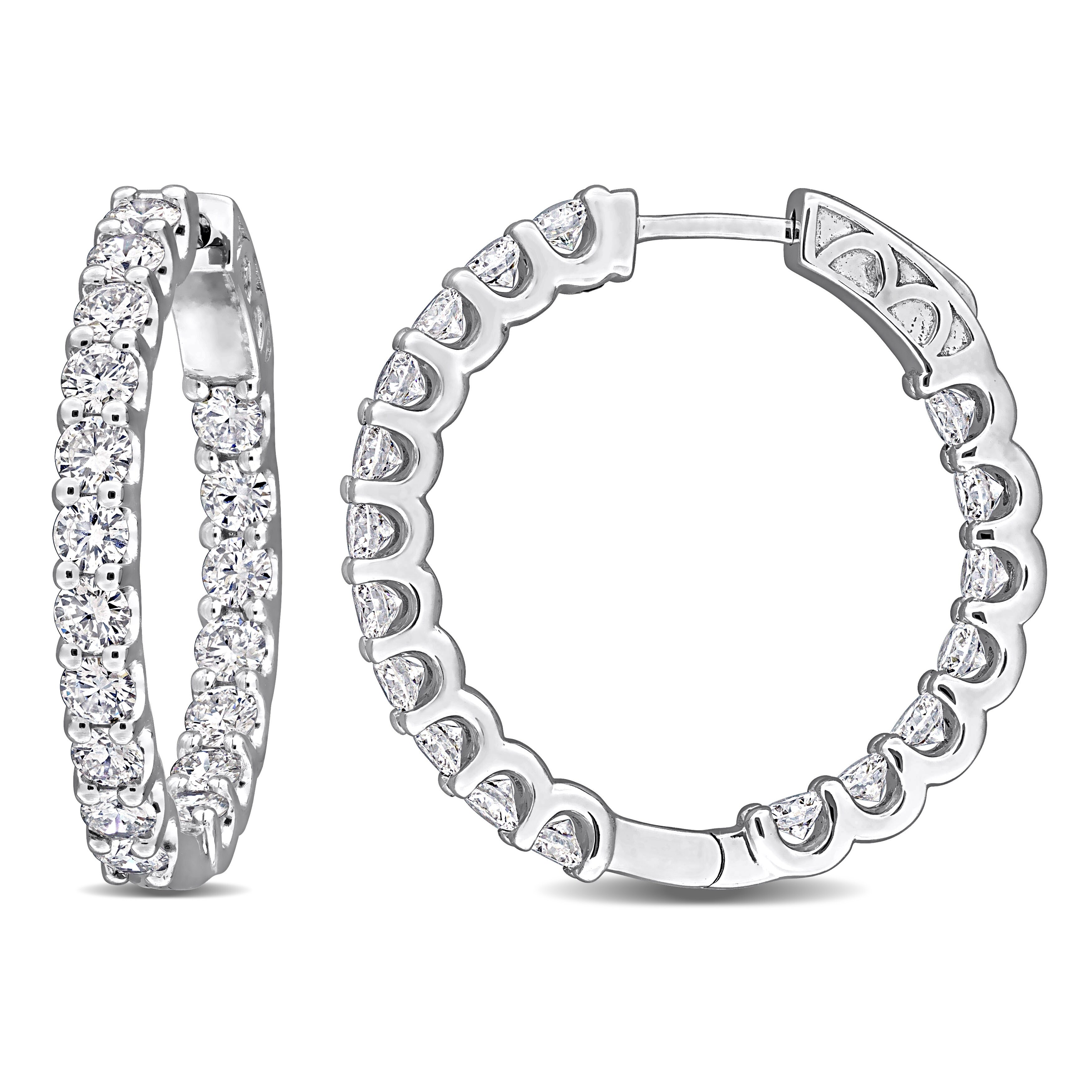 Miadora 3 5/8ct TW Lab-Grown Diamond Inside Outside Hoop Earrings 14k White Gold