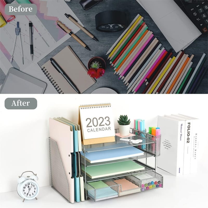 4 Tier Letter Tray Office Desk Organizers - 9.44"D x 13.38"W x 9.05"H