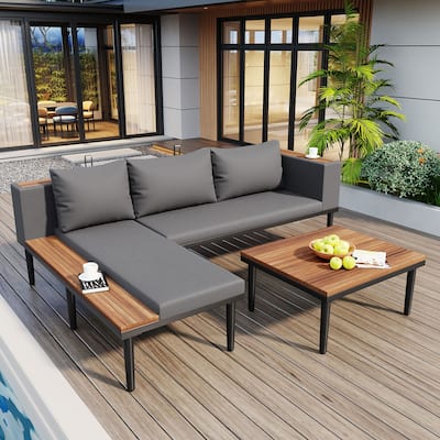 89.4'' Patio Furniture Set with Removable Cushions and Coffee Table,Outdoor Conversation Sectional Sofa for Backyard, Porch