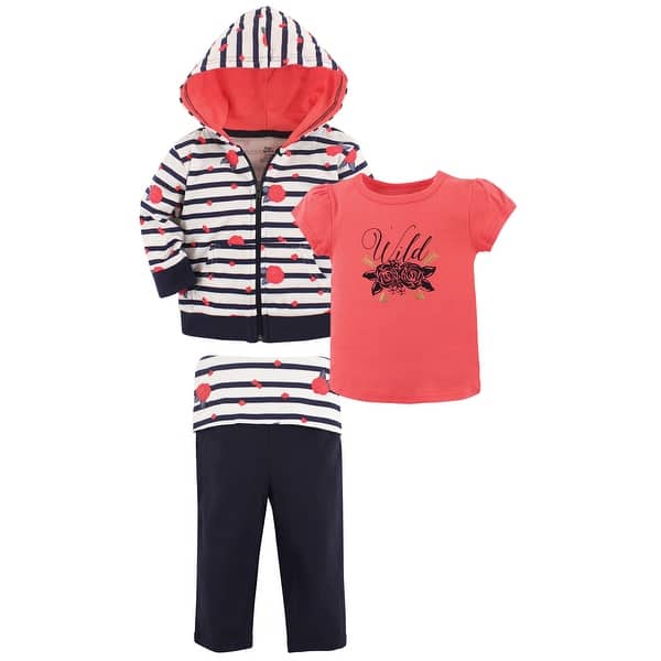 slide 1 of 1, Yoga Sprout Toddler Girl Cotton Hoodie, Tee Top, and Pant, Wild Floral Toddler 2T - Wild Floral Toddler