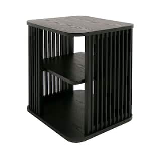 19 Inch Side End Table, 3 Shelves, Modern Vertical Slats, Black Ash Wood