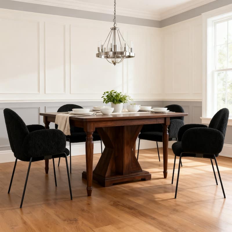 Modern Upholstered Boucle Dining Chair with Armrests - 32.7'' H X 25.6'' W X 25.59'' D - Set of 4 - Black