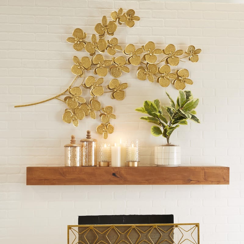 Metal Floral Orchid Home Wall Decor with Stem - Black or Gold - CosmoLiving by Cosmopolitan