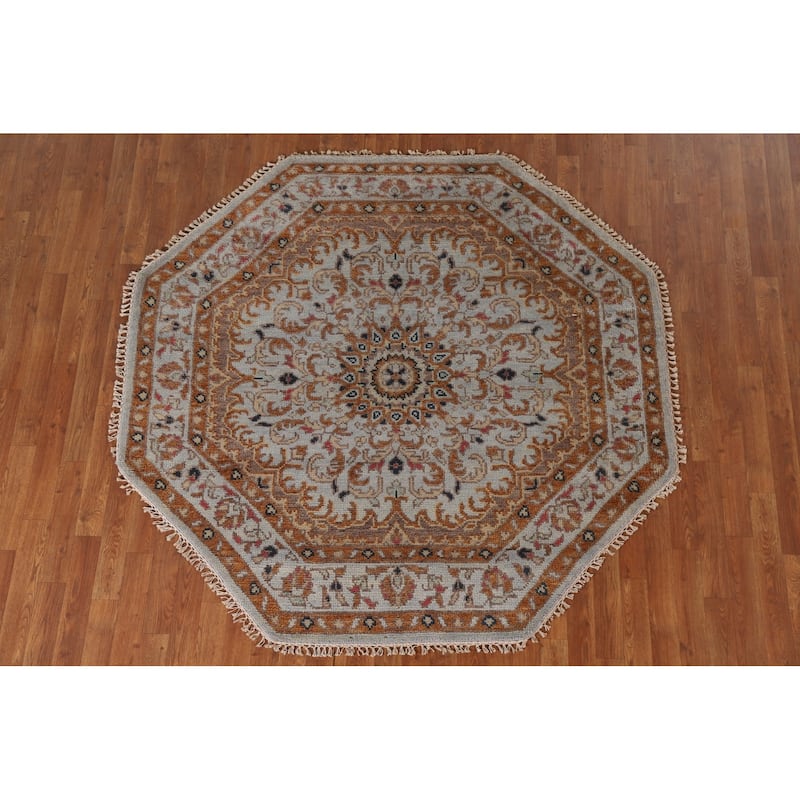 Heriz Serapi Oriental Octagon Rug Hand-Knotted Wool Carpet - 5'11"x 5'11"