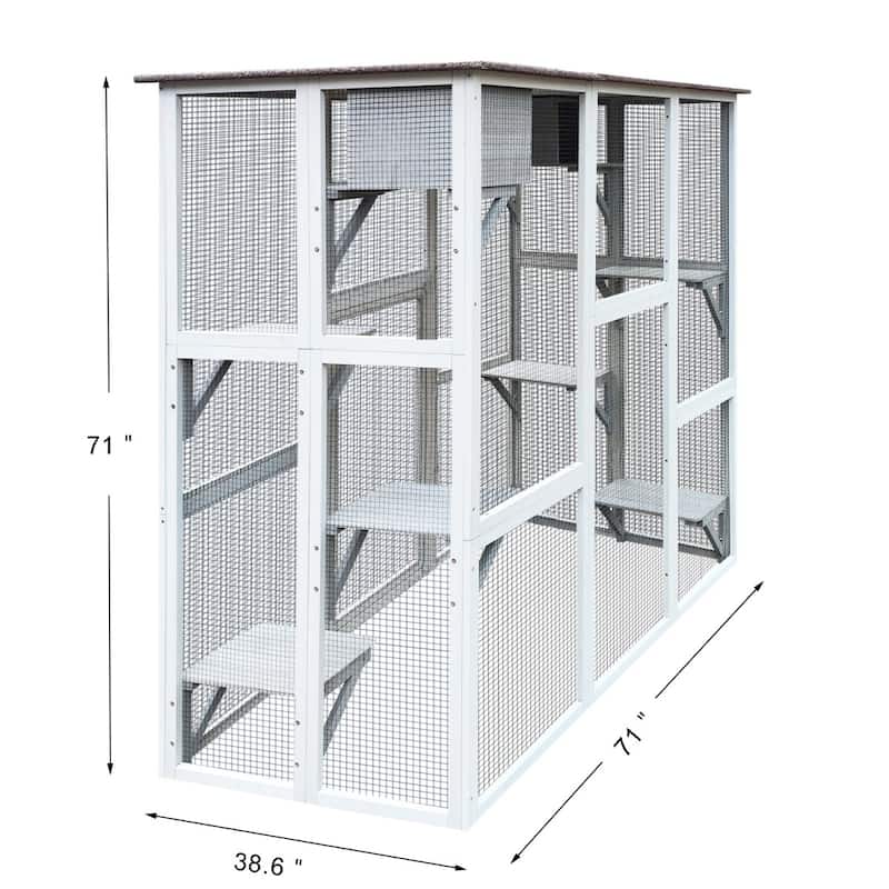 Outdoor Cat Enclosure with Roof, Platforms & Boxes, 30" to 70.9" Wide
