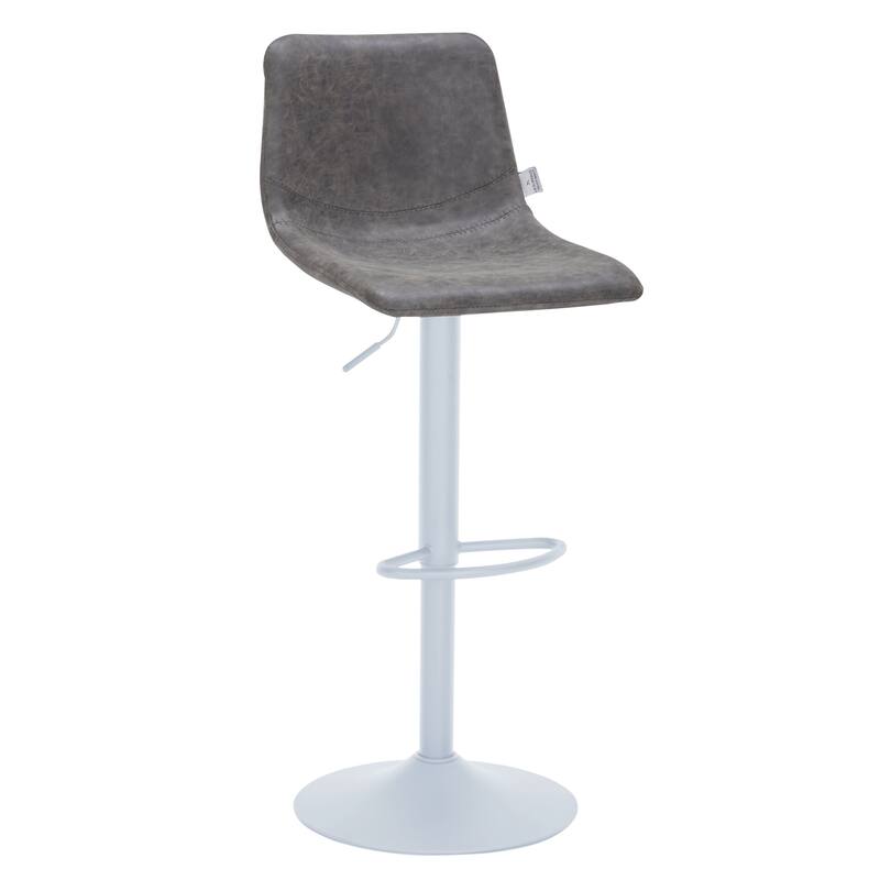 Adjustable Height Bar Stool in Leather Upholstery With White Iron Base Tilbury Collection - Grey