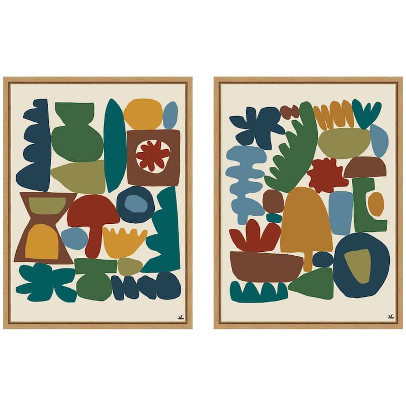 Kate and Laurel Garden Song 2 Piece Framed Canvas Wall Art Set by Kelly Knaga - 2 Piece Set 18x24 - Natural