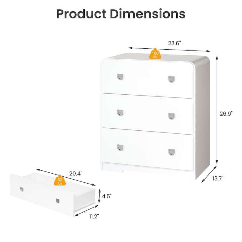 Painted 3-Drawer Nightstand for Bedroom
