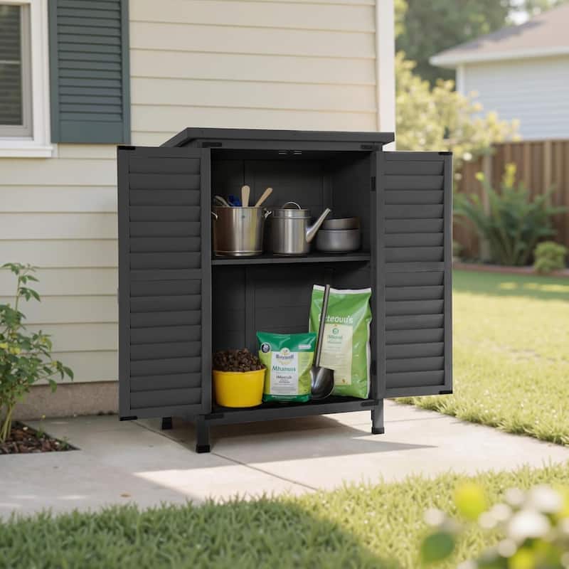MCombo Small Outdoor Storage Cabinet Shed with Double Doors (24.6" x 18.3" x 38.2"), Wooden 0985