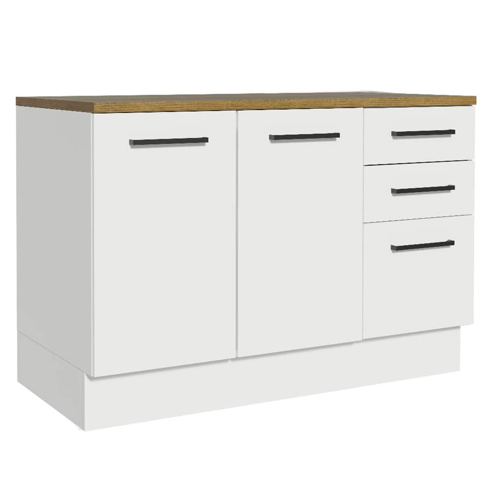 Madesa Hazel Kitchen Storage Buffet Base Cabinet with Adjustable Feet 47 Inch Slab Doors Floor Mount Removable Plinth - White