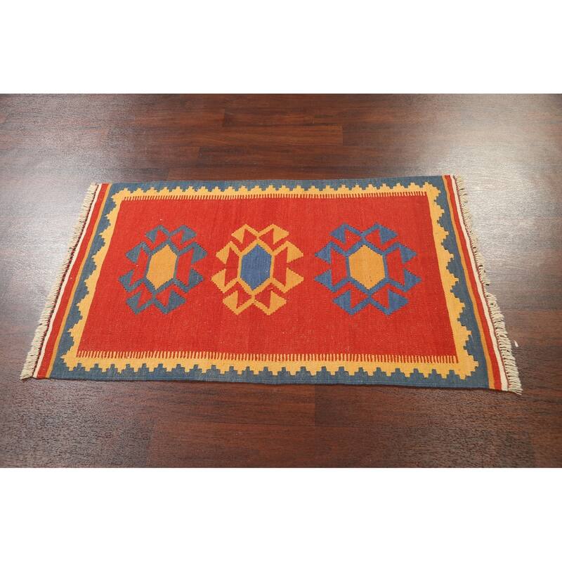 Tribal Kilim Shiraz Persian Wool Area Rug Flat-weave Bedroom Carpet - 2'8" x 4'6"