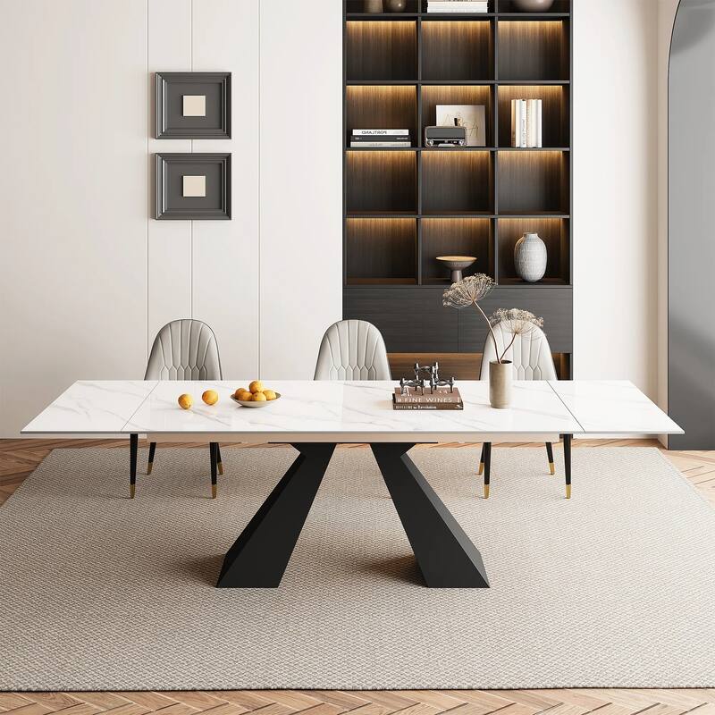 9 - Piece 110.23'' Extendable Sintered Stone Dining Table with 8 Chairs Dining Set